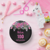 100歳の誕生日ピンクのブラックウォーターのカラーフローラ ペーパーボウル (パーティー)