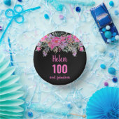 100歳の誕生日ピンクのブラックウォーターのカラーフローラ ペーパーボウル (パーティー)