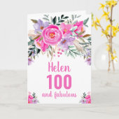 100歳の誕生日ピンクの水色フローラ カード (黄色い花)