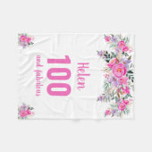 100歳の誕生日ピンクフローラフリースブランケット フリースブランケット (正面(横))
