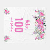 100歳の誕生日ピンクフローラフリースブランケット フリースブランケット (正面(横))