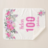 100歳の誕生日ピンクフローラ シェルパブランケット (正面(横))