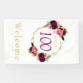 100歳の誕生日フローラ幾何学模様ホワイトブルゴーニュ 横断幕 (横)