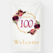 100歳の誕生日フローラ幾何学模様ホワイトブルゴーニュ 横断幕 (縦)
