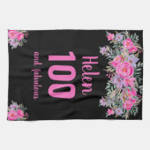 100歳の誕生日ブラックピンクのフローラ ユニーク キッチンタオル (横)