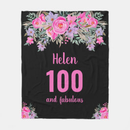 100歳の誕生日ブラックピンクフローラフリースブランケット フリースブランケット