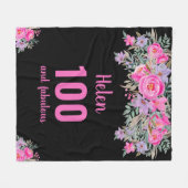 100歳の誕生日ブラックピンクフローラフリースブランケット フリースブランケット (正面(横))
