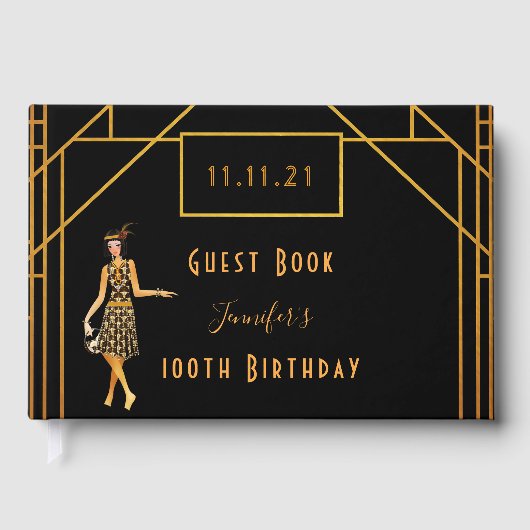 100歳の誕生日ブラック金ゴールド1920のアートデコ ゲストブック (正面)