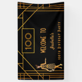 100歳の誕生日ブラック金ゴールド1920のアートデコ 横断幕 (縦)