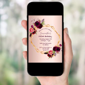 100歳の誕生日ブルゴーニュフローラバラ金ゴールド幾何学的 招待状