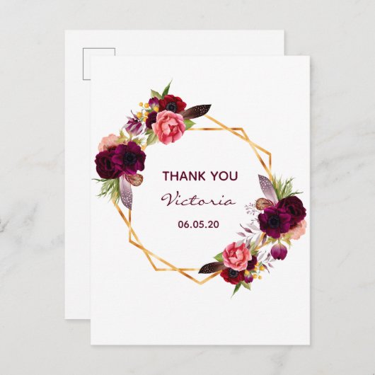 100歳の誕生日ブルゴーニュフローラホワイトありがとう ポストカード (正面/裏面)