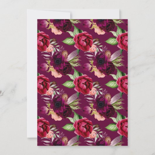 100歳の誕生日ブルゴーニュ花模様金ゴールド幾何学的 招待状 (裏面)