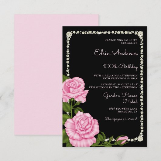 100歳の誕生日ローズパーティー 招待状 (正面/裏面)