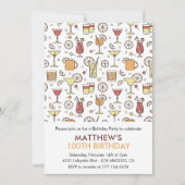 100歳の誕生日招待状カクテルパターンモダン 招待状 (正面)