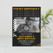 100歳の誕生日招待状メンズフォトスプレー絵を描 招待状 (スタンド正面)