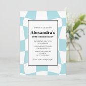 100歳の誕生日招待状レトロブルー 招待状 (スタンド正面)