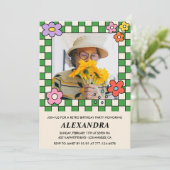 100歳の誕生日招待状レトロGroovy花 招待状 (スタンド正面)