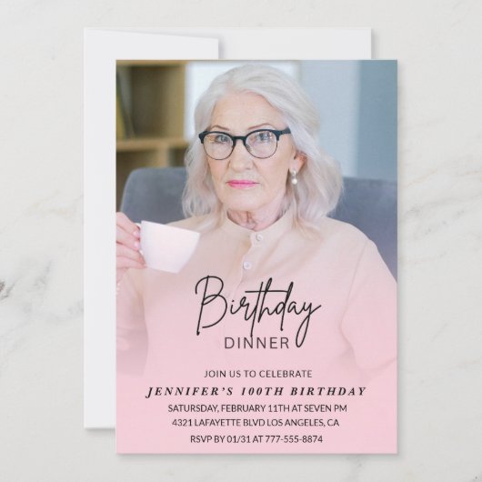 100歳の誕生日招待状誕生日夕食写真 招待状 (正面)