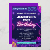 100歳の誕生日招待状80年代のパーティー 招待状 (正面/裏面)