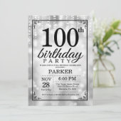100歳の誕生日招待状 シルバーグリッター 招待状 (スタンド正面)