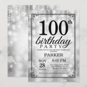 100歳の誕生日招待状 シルバーグリッター 招待状 (正面/裏面)