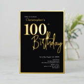 100歳の誕生日招待状 モダンゴールド箔 箔招待状 (立ち正面)