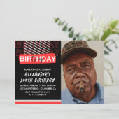 100歳の誕生日招待状 男性 パーティー 写真 赤 招待状 (スタンド正面)