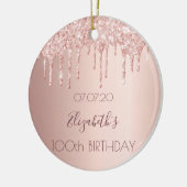 100歳の誕生日赤面バラ金ゴールドグリッター乾燥 セラミックオーナメント (左)