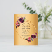 100歳の誕生日金ゴールドブルゴーニュ花模様招待 ポストカード (スタンド正面)