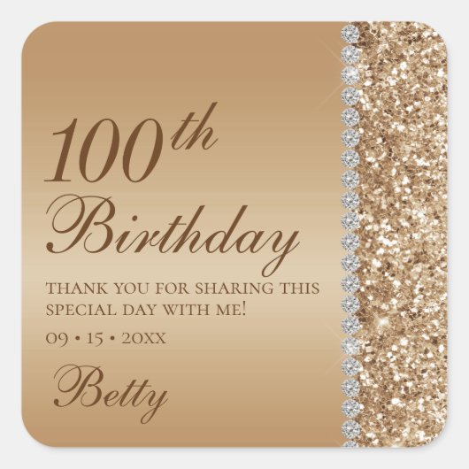 100歳の誕生日 おしゃれ スクエアシール (正面)