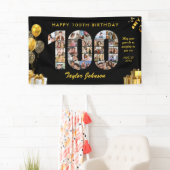 100歳の誕生日 ナンバー100 フォトコラージュ ブラック ゴールド 横断幕 (インサイチュ)