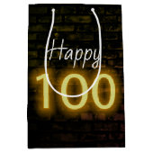 100歳の誕生日 ネオン看板レンガに設置 ミディアムペーパーバッグ (正面)