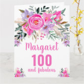 100歳の誕生日 ピンクの水彩花  カード (黄色い花)