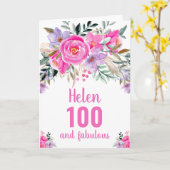 100歳の誕生日 ピンクの水彩花 カード (黄色い花)