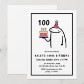 100歳の誕生日 ブラック＆ホワイトおもしろミーム 招待状 (正面/裏面)