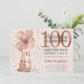 100歳の誕生日 ローズゴールドケーキ Save The Date セーブザデート (スタンド正面)
