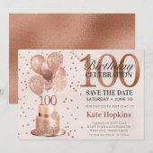 100歳の誕生日 ローズゴールドケーキ Save The Date セーブザデート (正面/裏面)