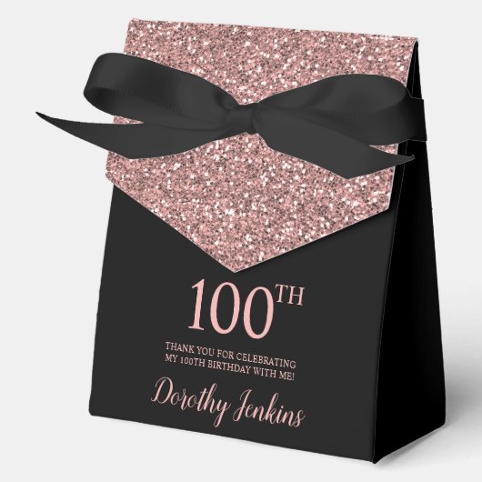 100歳の誕生日 ローズゴールドラメ ありがとう フェイバーボックス (正面)