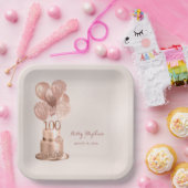 100歳の誕生日 ローズゴールド ケーキ 紙皿 (パーティー)