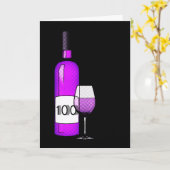 100歳の誕生日：ワインボトル&グラス カード (黄色い花)