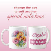 100歳の誕生日 名前入り ガーベラの花 ピンク コーヒーマグカップ