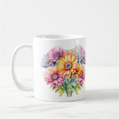 100歳の誕生日 名前入り ガーベラの花 青 コーヒーマグカップ (左)