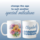 100歳の誕生日 名前入り ガーベラの花 青 コーヒーマグカップ
