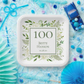 100歳の誕生日 白いアジサイ ペーパープレート (パーティー)