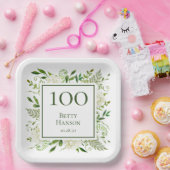 100歳の誕生日 白いアジサイ ペーパープレート (パーティー)