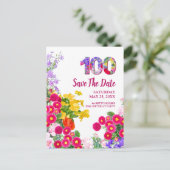 100歳の誕生日 花 現代的な100年 案内ポストカード (スタンド正面)