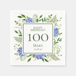 100歳の誕生日 青いアジサイ スタンダードカクテルナプキン