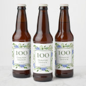 100歳の誕生日 青いアジサイ ビールラベル (ボトル)