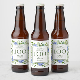 100歳の誕生日 青いアジサイ ビールラベル