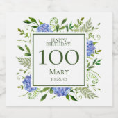 100歳の誕生日 青いアジサイ ビールラベル (シングルラベル)